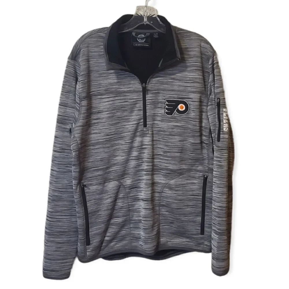 NHL Philadelohia Flyers 1/4 Zip Grey Sweatshirt GIII Carl Banks Size L